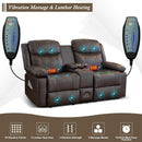 Brown PU Leather Two Seater Loveseat Recliner With Console And Double Reclining