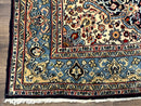 Persian Qum Rug 5x7 in Navy Light Blue and Ivory, Wool wilh Silk Highlights, 225 KPSI