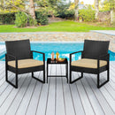 3 Piece Rattan Bistro Set Outdoor Furniture With 2 Chairs And Tempered Glass Coffee Table Black And Khaki