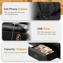 Black PU Leather Four Seater Recliner With USB Ports