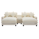 Chenille Upholstered Sectional Sofa with Removable Ottoman, USB Ports, Cup Holders, and Storage, Beige, 111'
