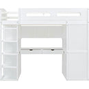 Twin Size Loft Bed with Desk, Wardrobes, 4 Drawers and 4 Shelves-White