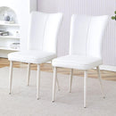 Modern minimalist dining chair, white PU leather curved back and seat cushion, white metal chair legs, suitable for dining room, bedroom, living room. A set of 2 chairs. 008