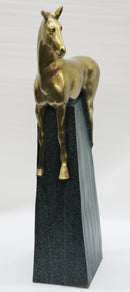 Large Extra Large Green and Gold Patina Stallion Horse Bronze Sculpture Figurine