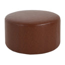 Upholstered Round Ottoman,PU Leather,Brown