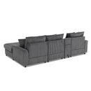 Modular Corduroy Sectional Sofa with Bluetooth Speakers, USB Charger, Cup Holders, Storage, and Ottoman in Dark Gray