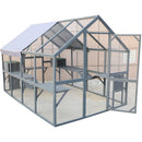 Spacious Wooden Cat Catio Outdoor Kitty House with Bridges and Roof Cover in Gray, 110 Inch