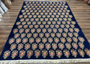 Persian Rug 9x12, Authentic Hand Knotted Carpet, Repeated Floral Motif Garden of Eden, Navy Blue Wool Rug 9 x 12, Semi Antique Kirman Rug