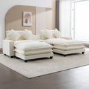Chenille Upholstered Sectional Sofa with Removable Ottoman, USB Ports, Cup Holders, and Storage, Beige, 111'