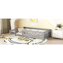Twin Size Bed Floor Bed with Safety Guardrails and Door for Kids, Gray