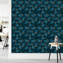 Contemporary Dark Blue Palm Leaves Wallpaper Smart