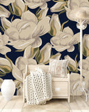 Dark Wallpaper with Beige Flowers