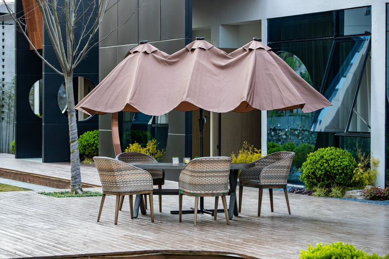ainfox 15ft double-sided patio solar led lighted market umbrella Ainfox 15 x 8.8' Outdoor Double-Sided Market Patio Umbrella Solar Lighted 48 Led Light