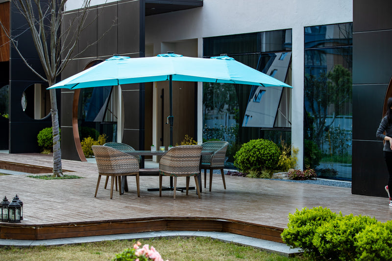 ainfox 15ft double-sided patio solar led lighted market umbrella Ainfox 15 x 8.8' Outdoor Double-Sided Market Patio Umbrella Solar Lighted 48 Led Light