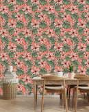 Flowers and Monstera Leaves Wallpaper