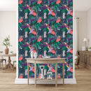 Exotic Leaves and Parrots Wallpaper