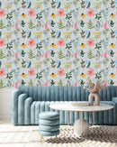 Light Blue Wallpaper with Wildflowers
