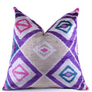 Velvet Diamond Ikat Throw Pillow – Purple & Pink | 20x20"