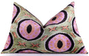 Handmade Velvet Pillow with insert – Sage Green & Lilac Circle Motif, 16x24"