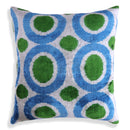 Green & Blue Retro Ikat Pillow – 16x16” Silk Velvet Handmade