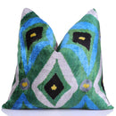 Emerald & Blue Geometric Velvet Pillow – 16x16” | Handmade Luxe