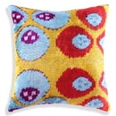 Yellow & Blue Ikat Silk Velvet Pillow – 16x16” | Handmade Luxe