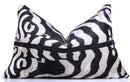 Handmade Velvet Pillow with insert – Black & White Abstract Ikat, 16x24"