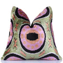 Green Lilac Black Geometric Silk Velvet Pillow – 16x16 Handmade