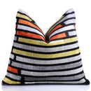 Handmade 16x16 Velvet Pillow – Striped Orange, Yellow & Gray