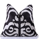 Handmade 16x16 Velvet Pillow – Black & White Ikat Medallion
