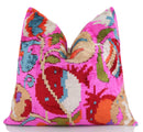 Canvello 20x20 Pink Floral Silk Velvet Pillow – Handmade Uzbek Pattern
