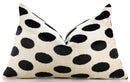 Handmade Velvet Throw Pillow – Black Polka Dot on Ivory (16x24)