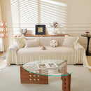 Grid Textured Sofa Cover with Sheer Ruffle Skirt, Pet-Friendly Sofa Throw Slipcover