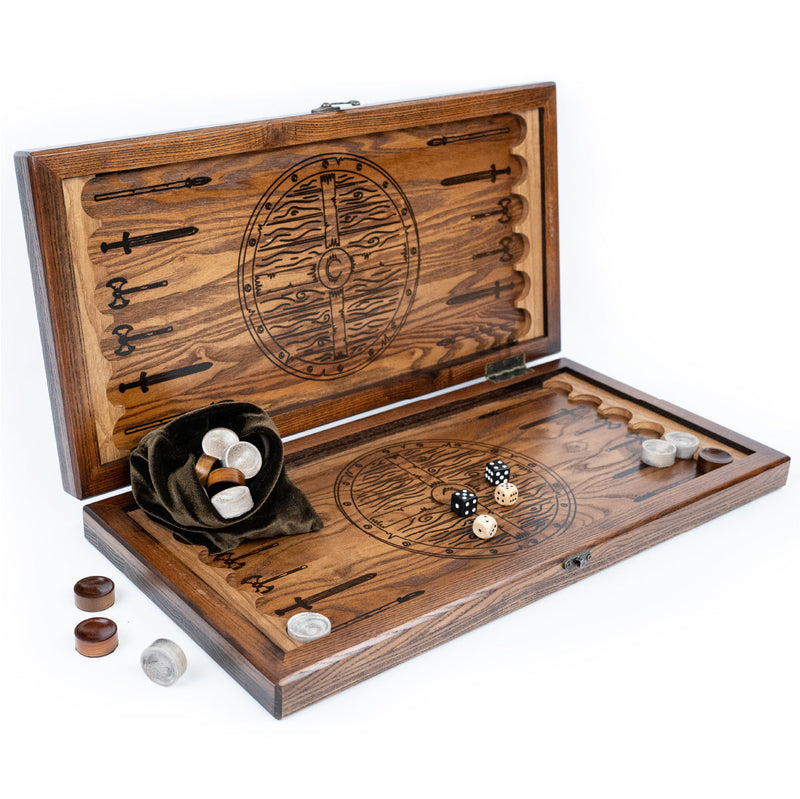 Handmade backgammon made of natural wood and epoxy resin