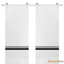 Planum 0012 White Silk Double Barn Door and Silver Rail