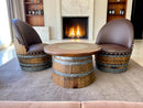 Wine Barrel Full Round Coffee Table Set with 2 Chairs - Rustic Whiskey Barrel Furniture Set - Handmade Solid Oak - Free Shipping