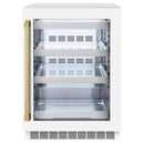 ZLINE 24" Touchstone 151 Can Beverage Fridge White Matte Glass Door Polished Gold Handle RBSOZ-WM-24-G