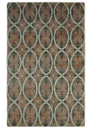 Geometrical Floral Design 5x8.6 Charcoal, Ivory and Rust Hand Knotted wool rug