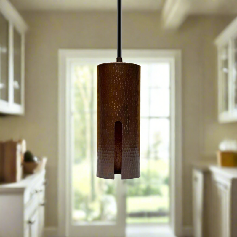 Copper Kitchen Island Lighting - Aged Copper Cylinder Pendant Light - Kip