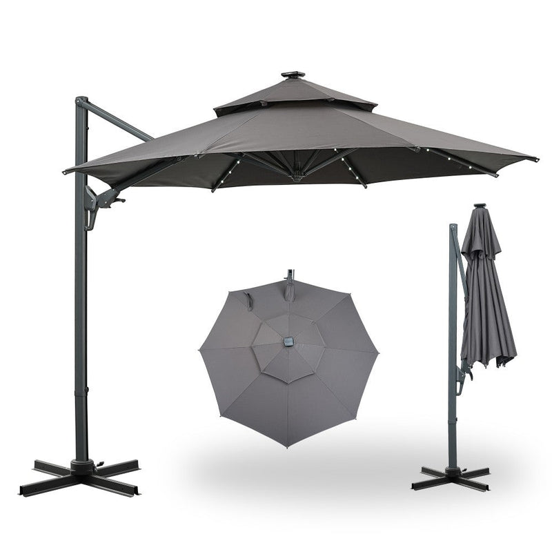 fdw patio catilever offset umbrella Ainfox 10ft Double Top Heavy-Duty Cantilever with light Color:wicked witch 2019 Grinduro Japan | swatch_Eagle Blue/Meridian Blue - FLO coated steel and resistant