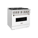 ZLINE 36" Dual Fuel Range, Gas Cooktop, Electric Convection Oven DuraSnow® Stainless Steel, White Matte Door CDRS-WM-36