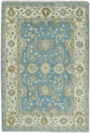 Hand Knotted 6x9  Oushak Light Blue and Beige Wool Area Rug | TRDCP1069