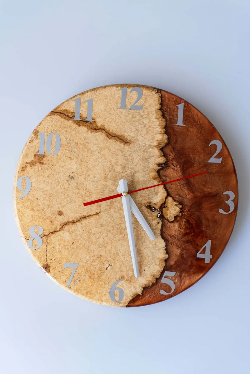 Wood and Epoxy Clock - 12 in (30 cm) Diameter - Handmade Wall Clock