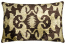 Handmade Velvet Pillow with insert – Olive & Brown Ikat Pattern, 16x24"