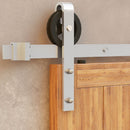 Non-Bypass Sliding Barn Door Hardware Kit - Spoke Wheel Design Roller - Silver Finish