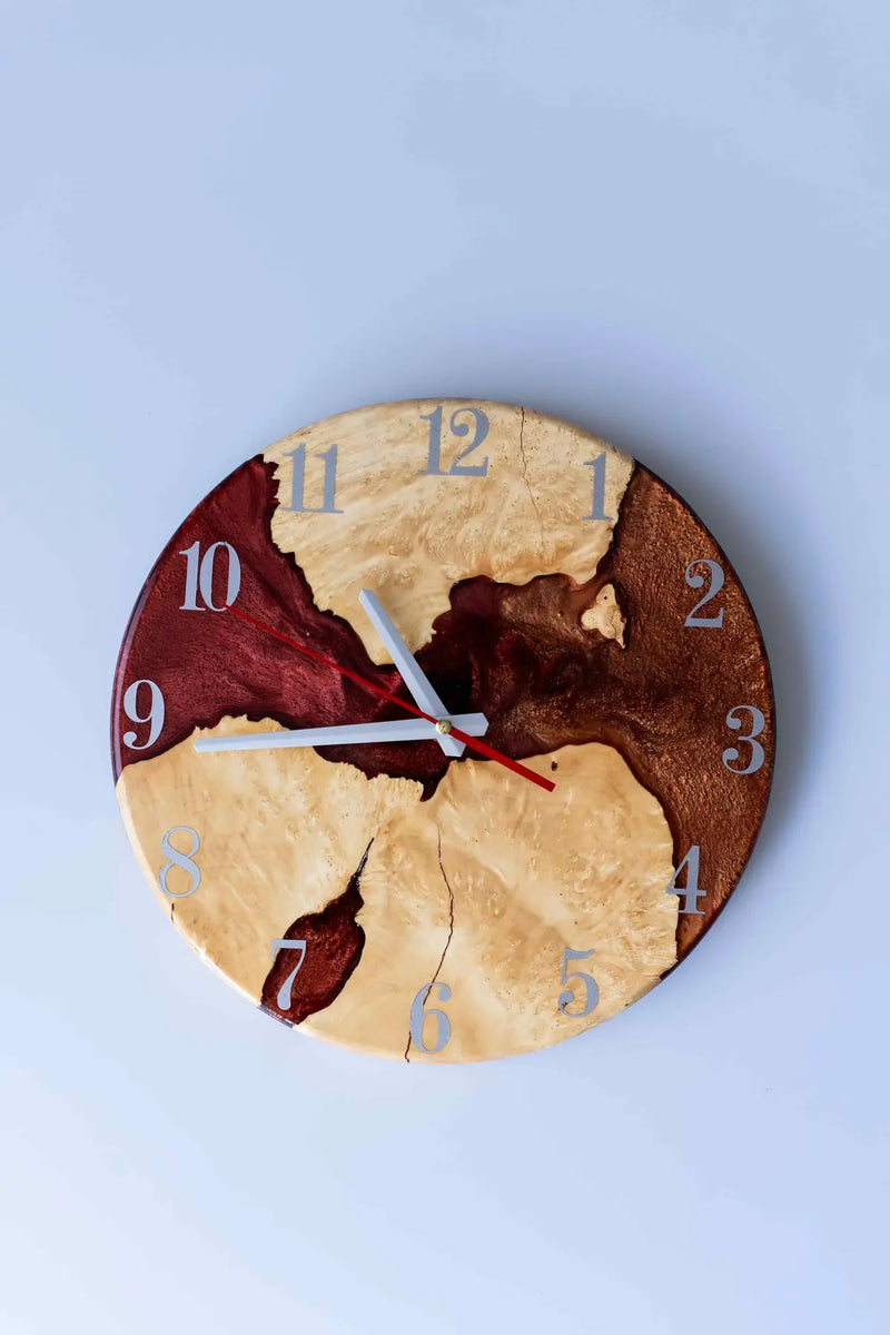 Wood and Epoxy Clock - 12 in (30 cm) Diameter - Handmade Wall Clock