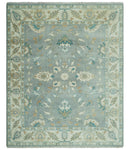 8x10 Traditional Floral Silver and Ivory Hand Knotted wool area rug