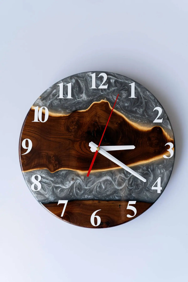 Wood and Epoxy Clock - 12 in (30 cm) Diameter - Handmade Wall Clock