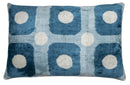 Handmade Velvet Pillow – Blue Retro Grid Pattern, 16x24"