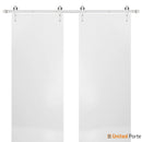 Planum 0010 White Silk Double Barn Door and Silver Rail